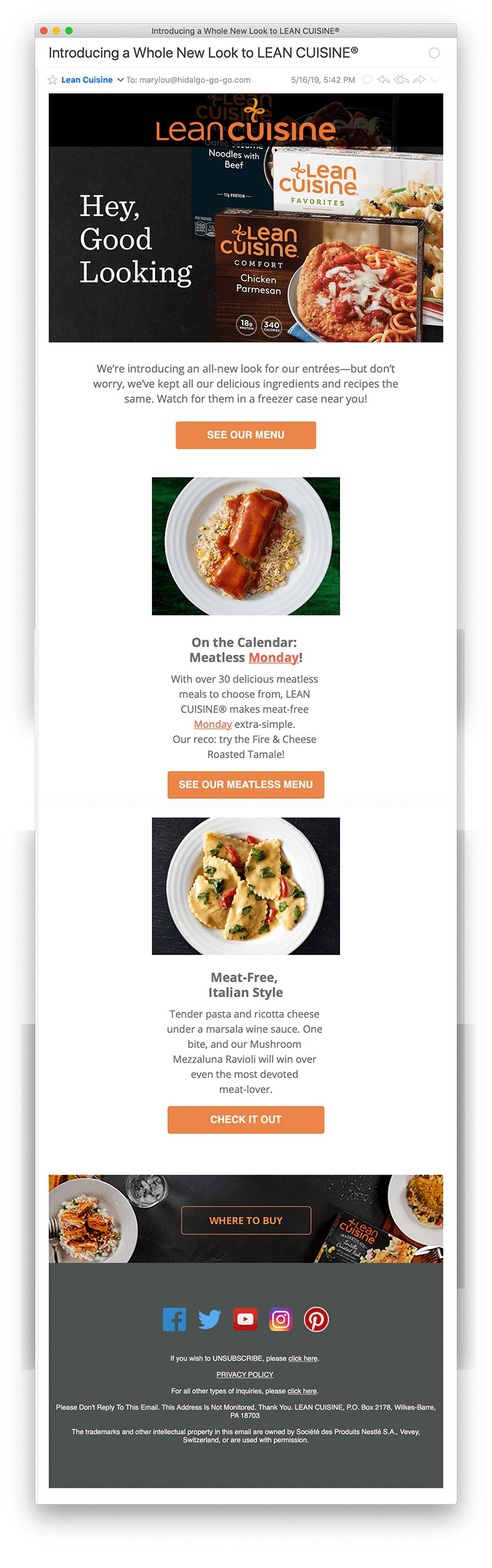  Lean Cuisine email campaign 
